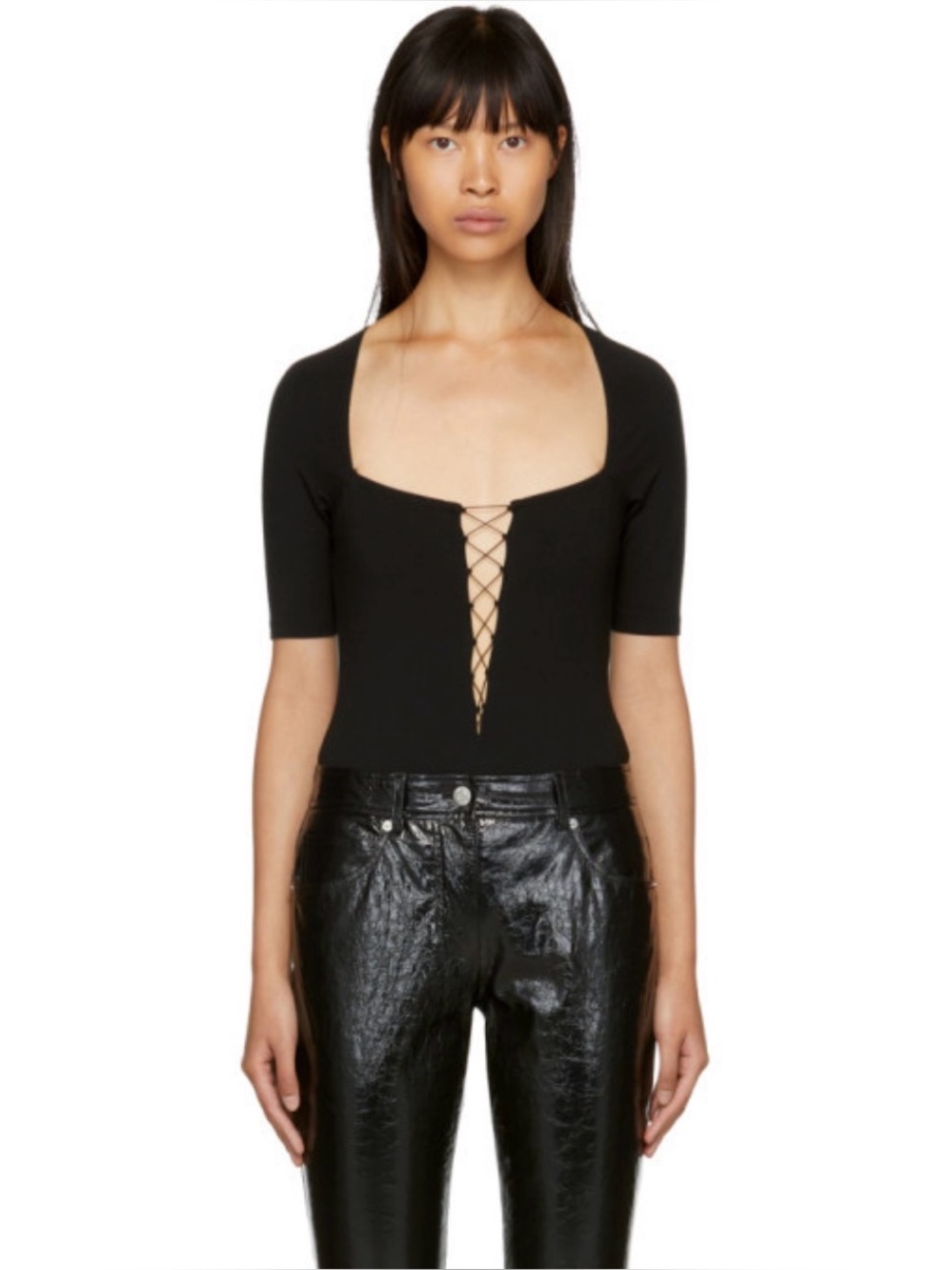 T by Alexander Wang Black Criss Cross Bodysuit Size M